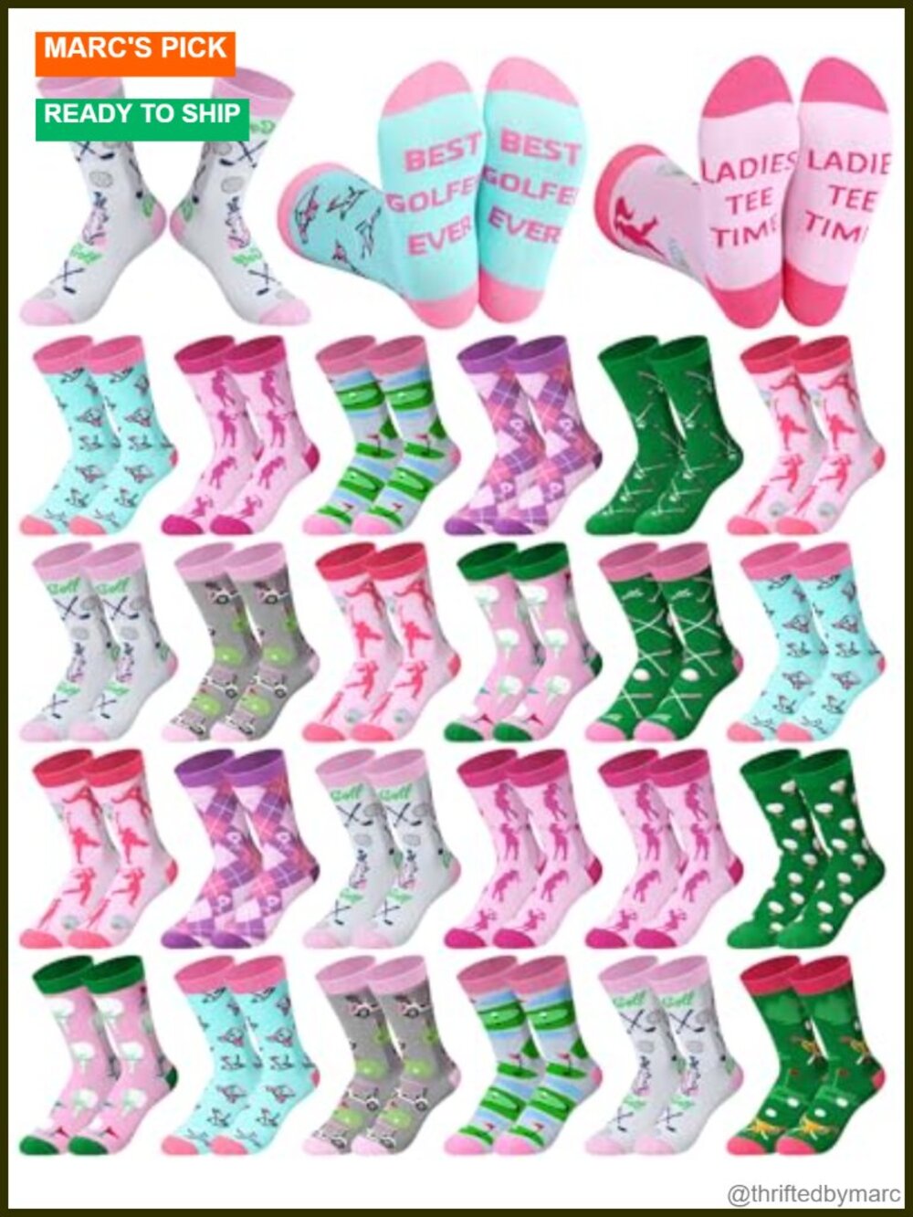 24 Pairs Women's Cotton Crew Golf Socks Novelty Sports Fit Size 5-10